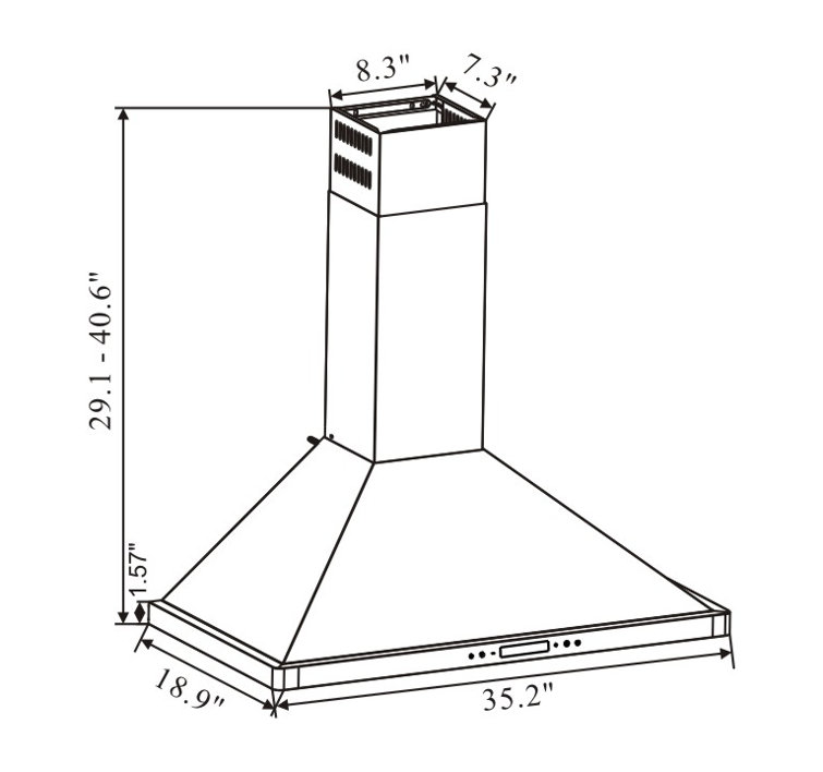 Winflo 36" 475 CFM Convertible Wall Mount Range Hood in Stainless Steel